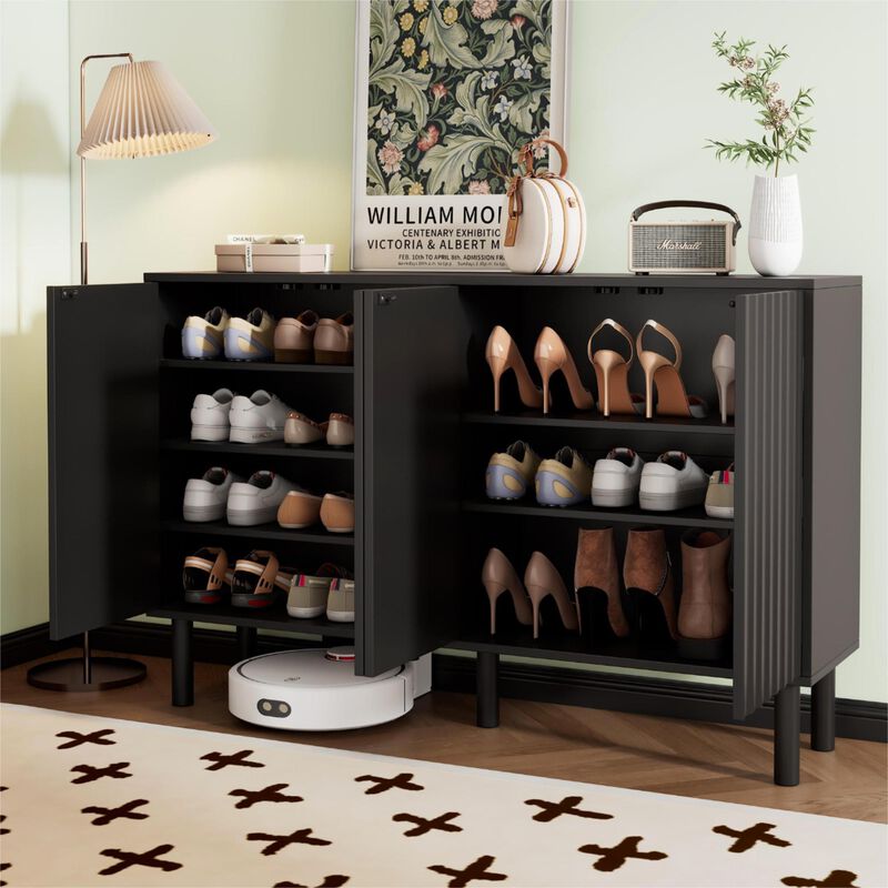 Merax Minimalist Shoe Cabinet  with Fluted Doors