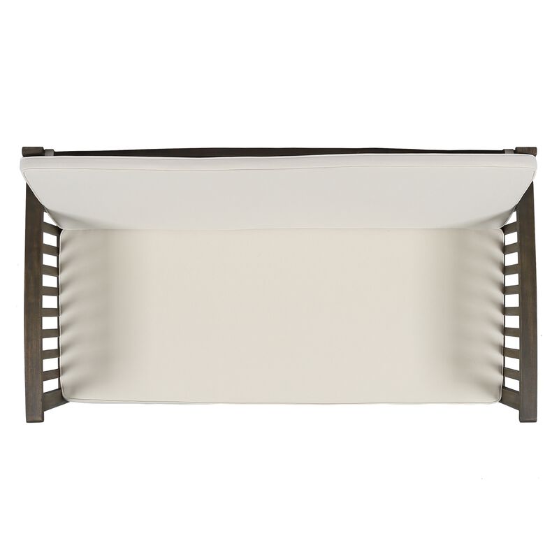 Gerry Outdoor Loveseat, Slat Panel Design, 53 Inch, Ivory Cushions - Benzara