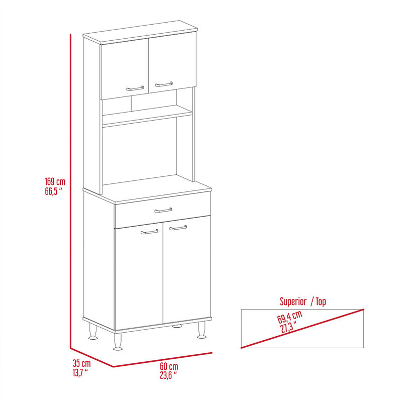 Della 60 Kitchen Pantry With Countertop, Closed & Open Storage - Smokey Oak
