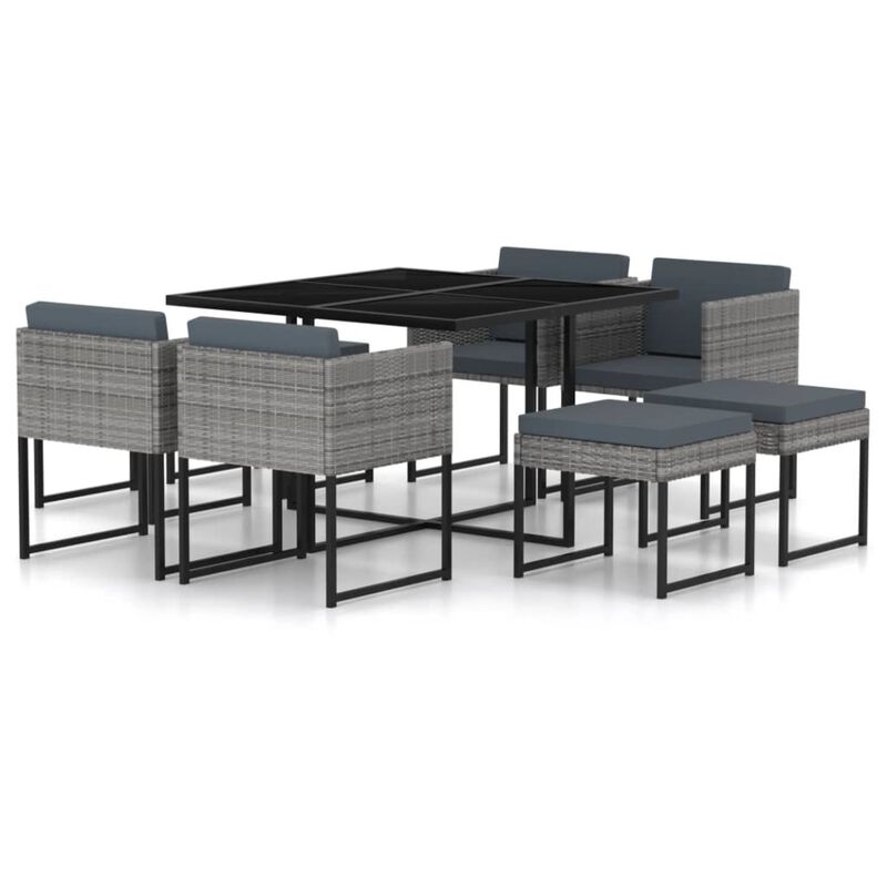 vidaXL 9 Piece Garden Dining Set with Cushions Poly Rattan Gray