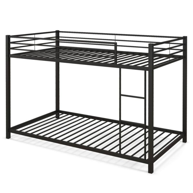 Hivvago Low Profile Twin Over Twin Metal Bunk Bed with Full-length Guardrails-Black