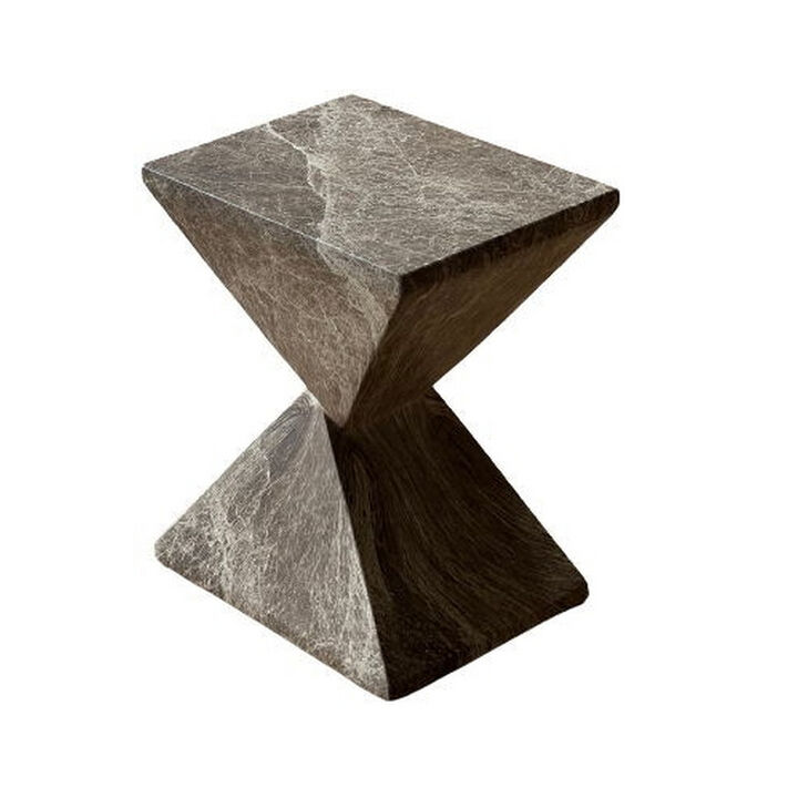 Esan Patio Accent Table in Geometric Hourglass, Brown Stone Concrete - Benzara