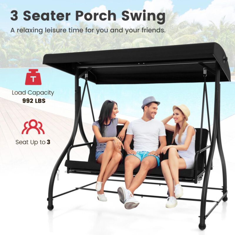 Hivvago 3 Seat Outdoor Porch Swing with Adjustable Canopy