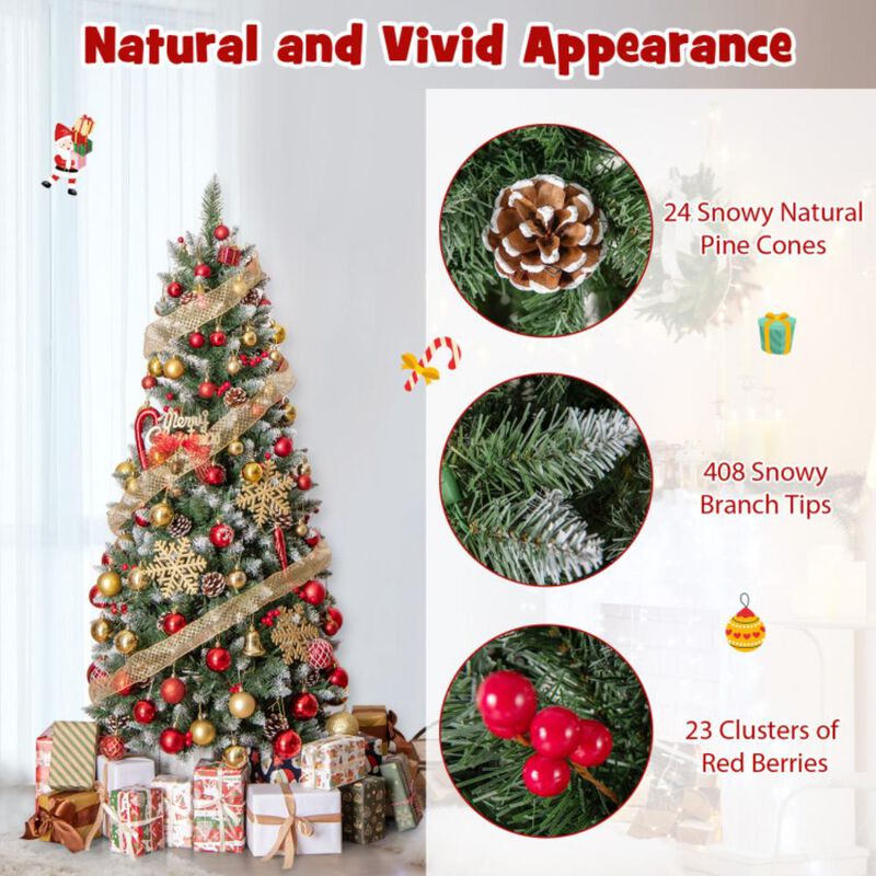Hivvago Pre-lit Artificial Pencil Christmas Tree with Pine Cones and Red Berries