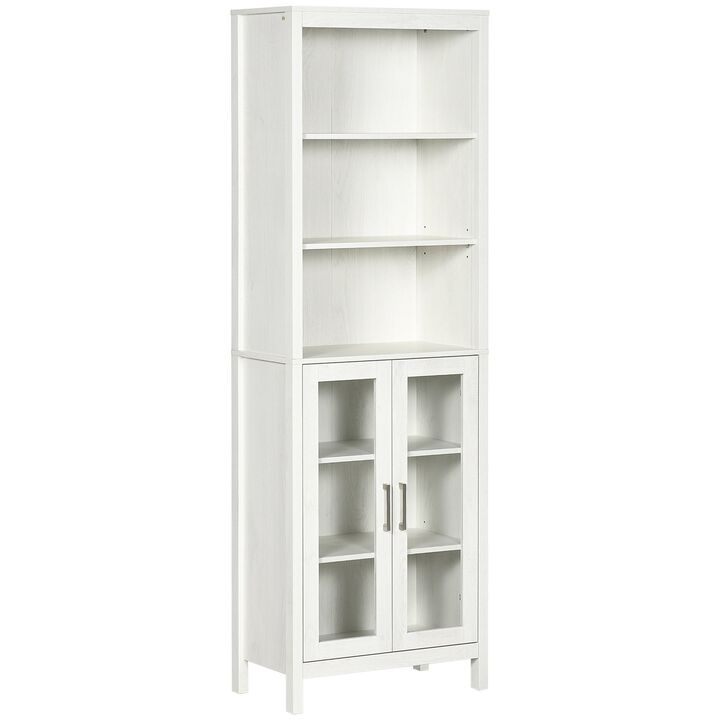 Antique White Bathroom Tower: 64" Tall Cabinet with Glass Door
