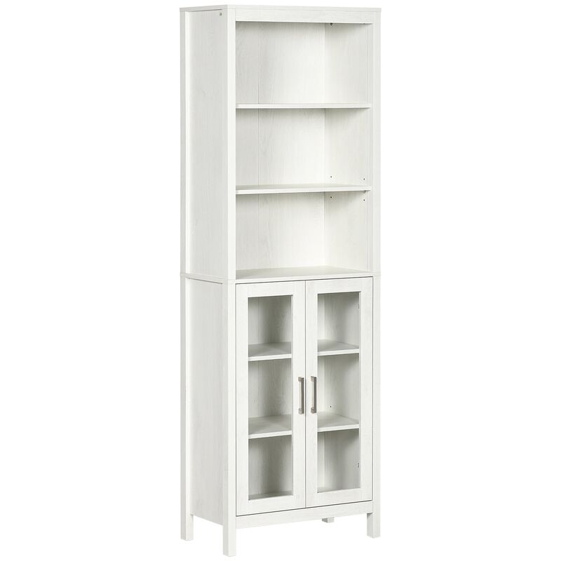 Antique White Bathroom Tower: 64" Tall Cabinet with Glass Door