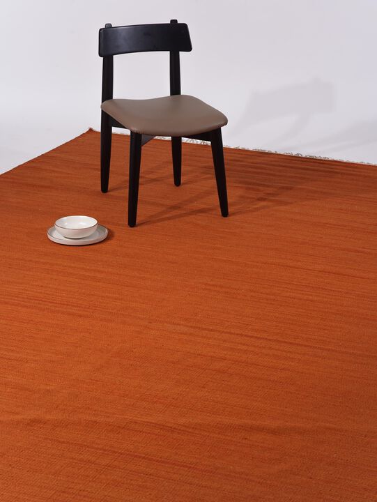 RUGSOTIC CARPETS HAND WOVEN FLAT WEAVE KILIM WOOL ECO-FRIENDLY AREA RUGS  - 5'x8', Rectangle Shape, Dark Orange Color, Solid Plain Design, Low Pile Handmade Rugs for Living Room (D00111)