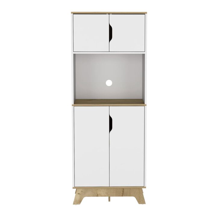 DEPOT E-SHOP Dahoon Microwave Pantry Double Door Cabinet , Light Oak / White