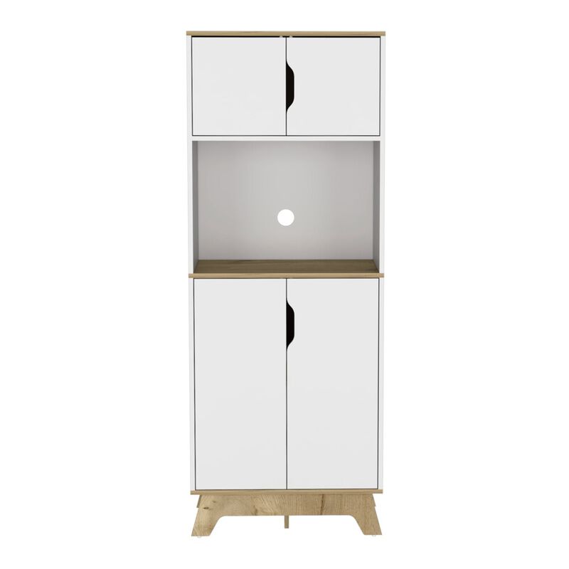 DEPOT E-SHOP Dahoon Microwave Pantry Double Door Cabinet , Light Oak / White