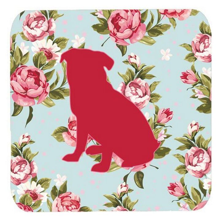 Caroline's Treasures BB1084-RS-BU-FC Pug Shabby Chic Blue Roses Foam Coasters (Set of 4), 3.5 H x 3.5 W, Multicolor
