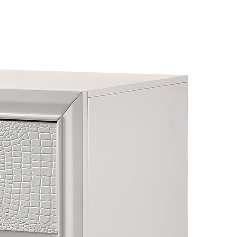 Nightstand with Textured Pattern and 2 Drawers, White-Benzara