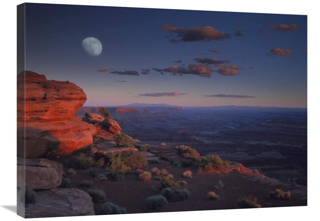 Moon over Canyonlands National Park from Green River Overlook, Utah-Canvas Art-32x24