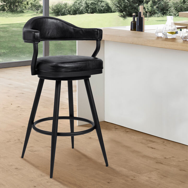 Vegan Faux Leather Counter Stool, Metal Legs- Benzara