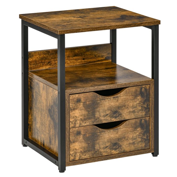 Brown Bedroom Storage: Industrial Side Table with 2 Drawers