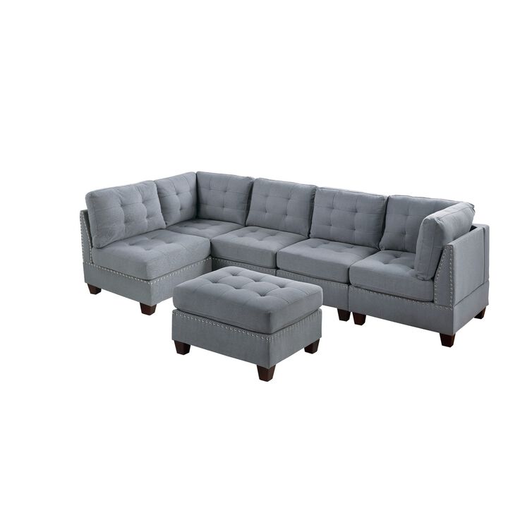 Modular 6 Piece Sectional Set with Ottoman - Linen Fabric