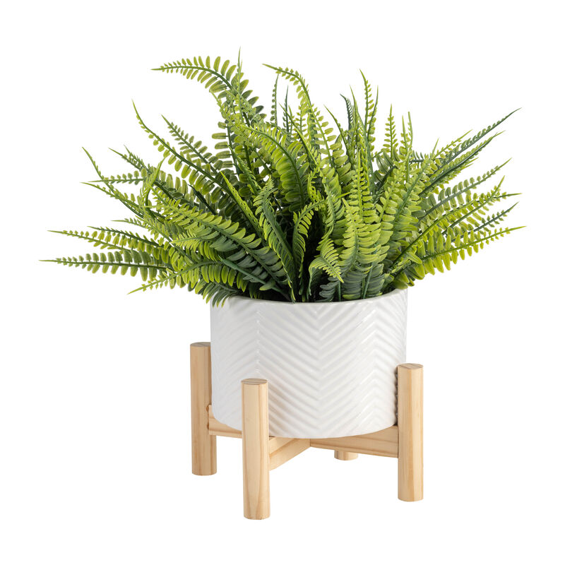 6" Ceramic Chevron Planter with Wood Stand