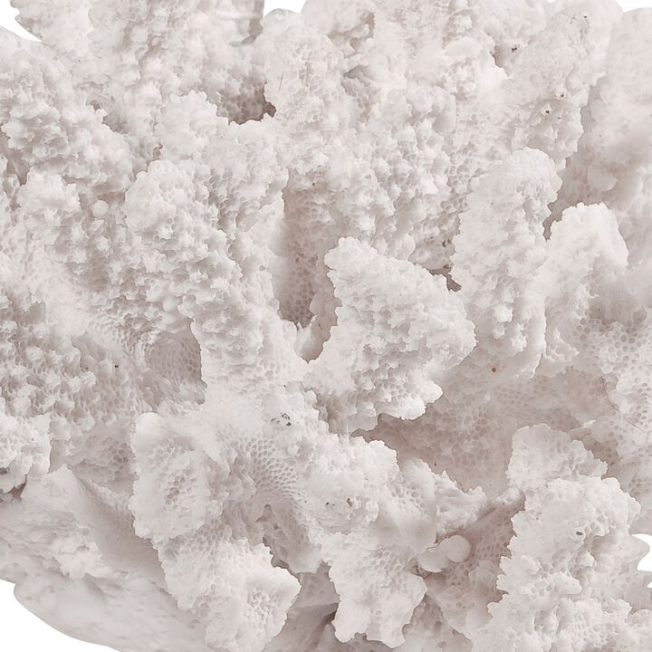 Lily 9 Inch Faux Coral Accent Sculpture, Polyresin Table Decoration, White-Benzara