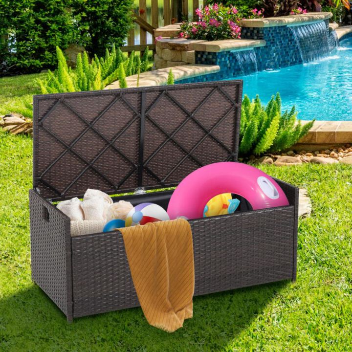 Hivvago 34 Gallon Patio Storage Bench with Seat Cushion and Zippered Liner