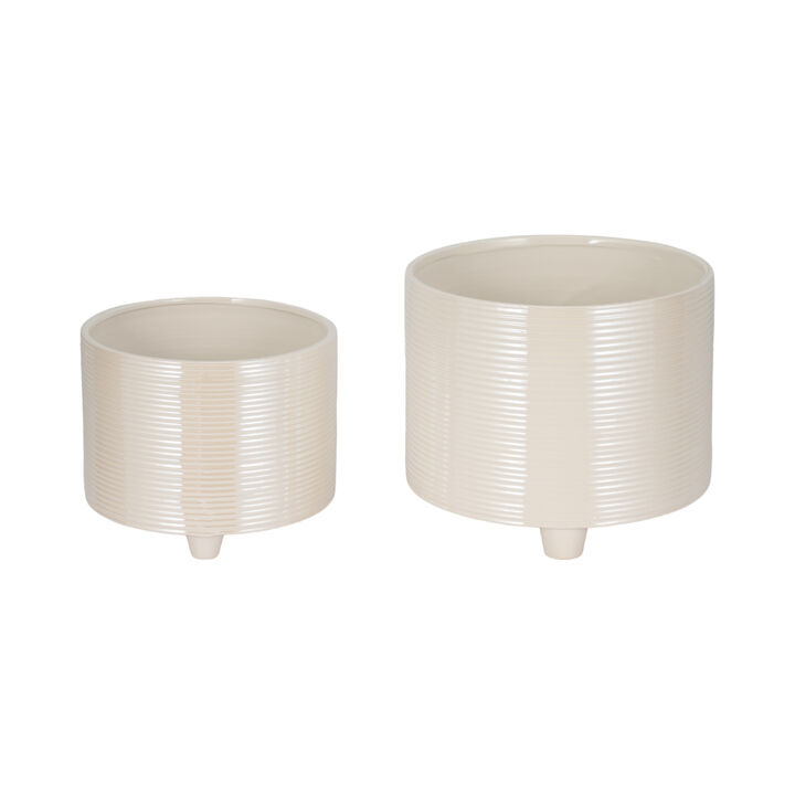 Iridescent Ribbed Planters, Ivory