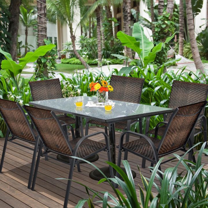Hivvago Set of 6 Outdoor PE Wicker Stackable Chairs with Sturdy Steel Frame