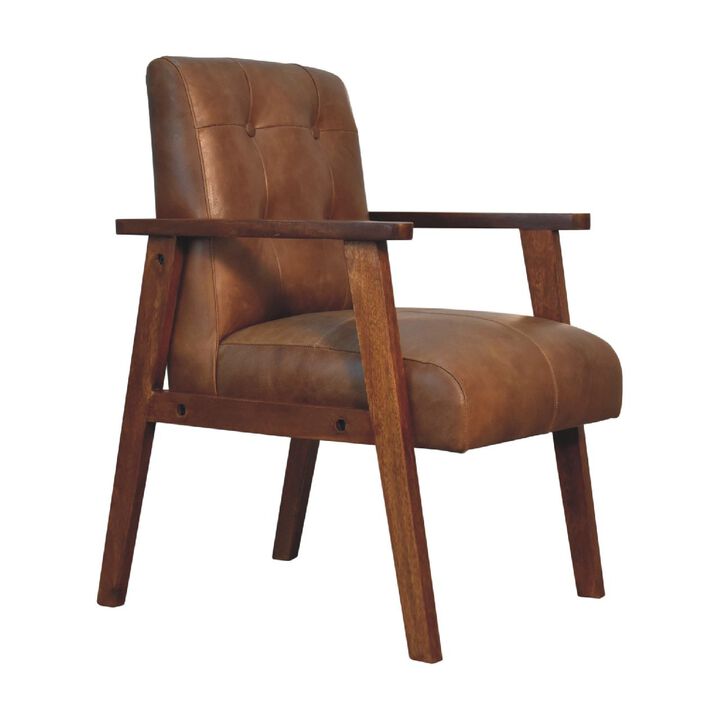 Artisan Furniture Brown Buffalo Leather ChairChestnut Solid Wood