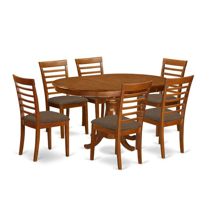 East West Furniture POML7-SBR-C 7 PC Dining room set for 6-Oval Dining Table with Leaf with 6 Dining Chairs.