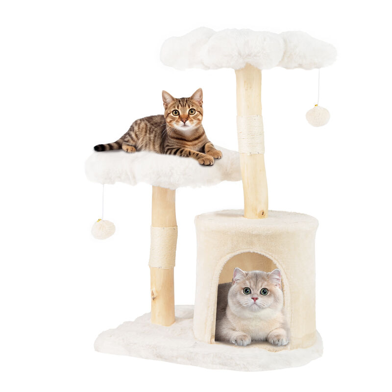 Cute Solid Wood Cat Tree Natural Branch Modern Flower Cat Tower with Sisal Scratching Posts