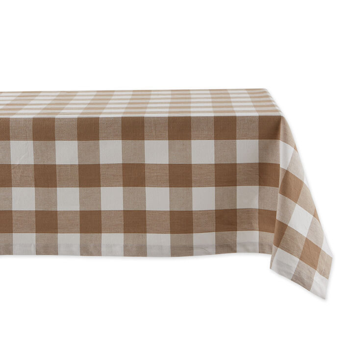 60" x 84" White and Stone Brown Buffalo Check Table Cloth