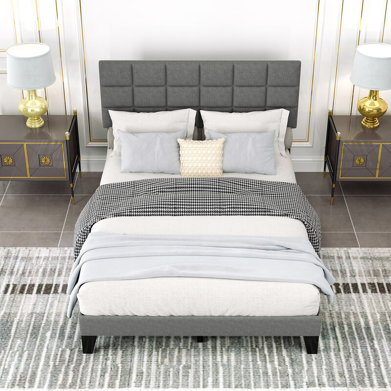 Modern Linen Bed Frame with Adjustable Headboard for Customizable Comfort and Stylish Bedroom Design