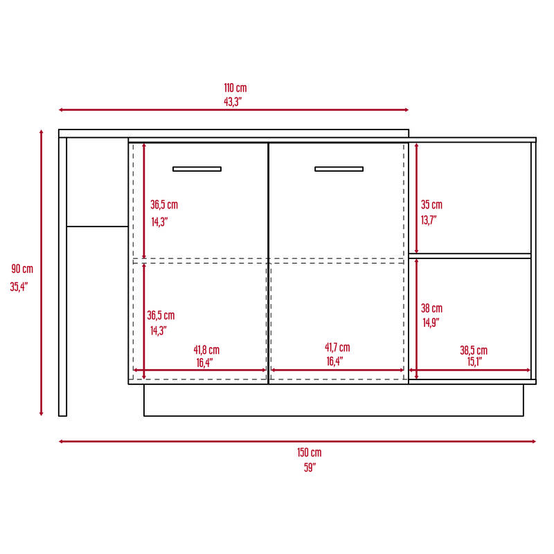 Streamdale Chesterfield 2-Shelf 1-Drawer 3-Division Kitchen Island White
