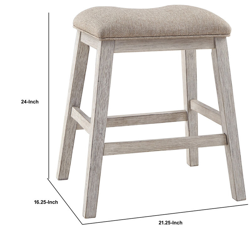Fabric Upholstered Stool with Angled Legs, Set of 2, Beige-Benzara