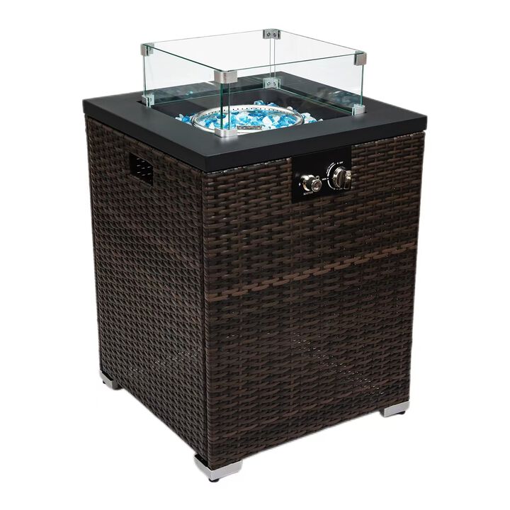 Mondawe Outdoor Wicker Fire Pit Pillar With Glass Windproof Cover