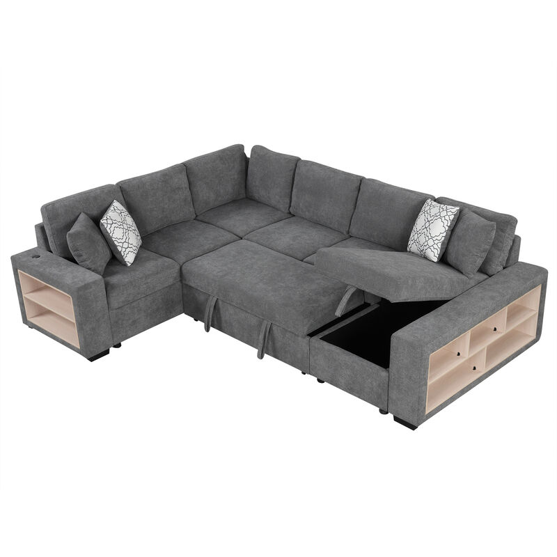 Merax U-shaped Sectional Sofa Pull-out Sofa Bed
