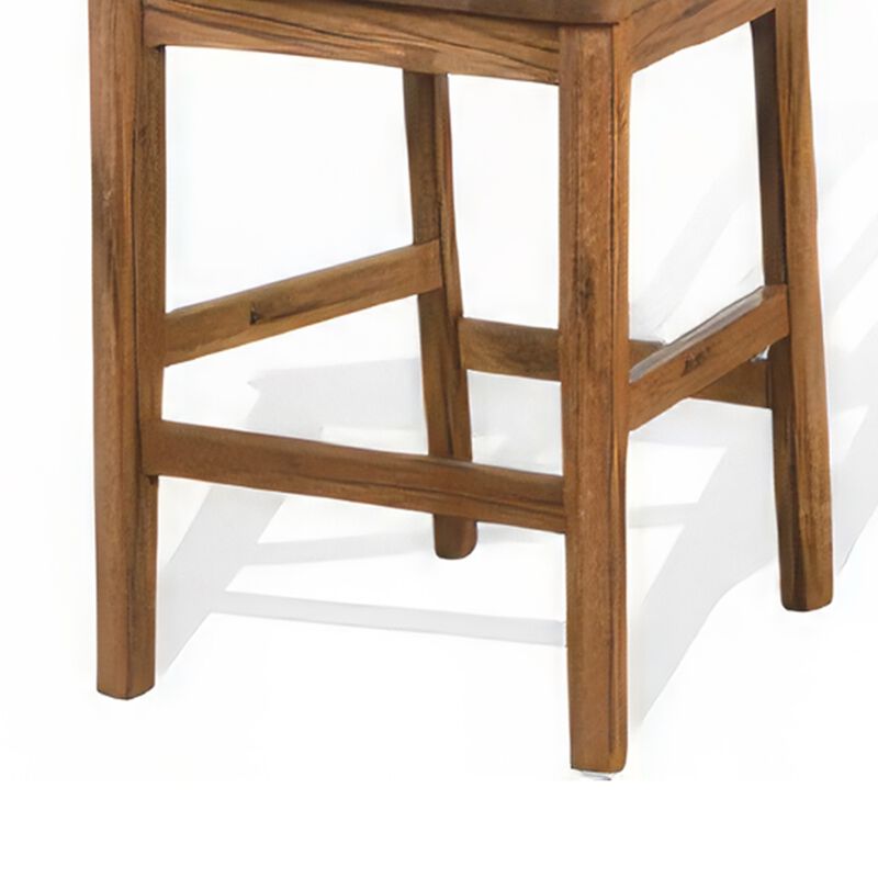 Marv Counter Height Chair Set of 2, Wooden Seat, Oak Brown Wood Finish - Benzara