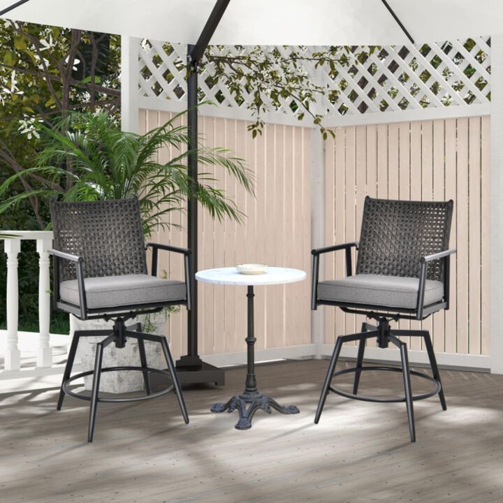 Hivvago 360 Degree Swivel Bar Stool Set of 2 with Metal Frame and PE Rattan Backrest-Black