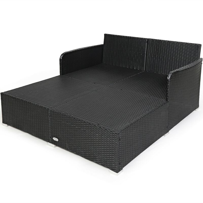 Spacious Outdoor Rattan Daybed with Upholstered Cushions and Pillows