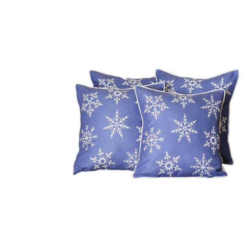 Hivvago Set of 4 Blue and White Snowflakes Throw Pillows