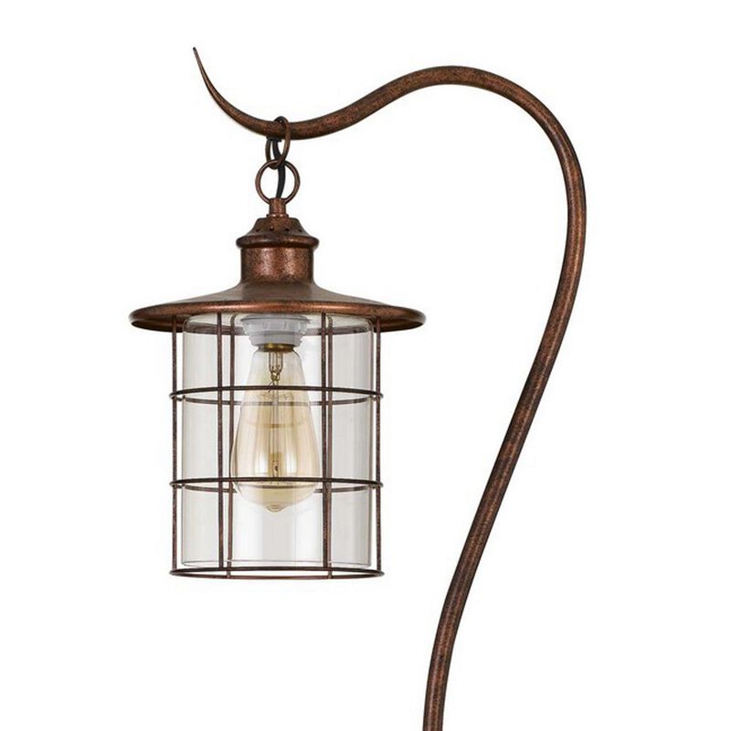 60 Inch Metal Downbridge Design Floor Lamp with Caged Shade, Rustic Bronze-Benzara
