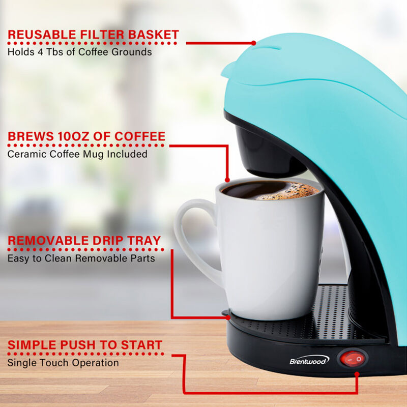 Brentwood Single Serve Coffee Maker with Porcelain Mug in Blue