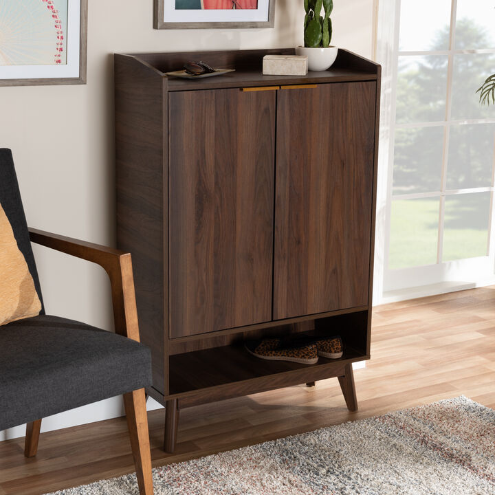 Baxton Studio Lena Mid Century Walnut Brown Finished 5 Shelf Wood Entryway Shoe Cabinet