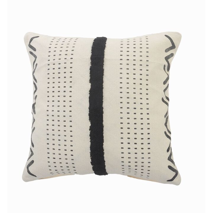 20" Black and Cream White Striped Square Throw Pillow