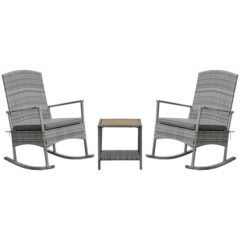 Grey Porch Relaxation: 3-Piece PE Rattan Rocking Chair Set