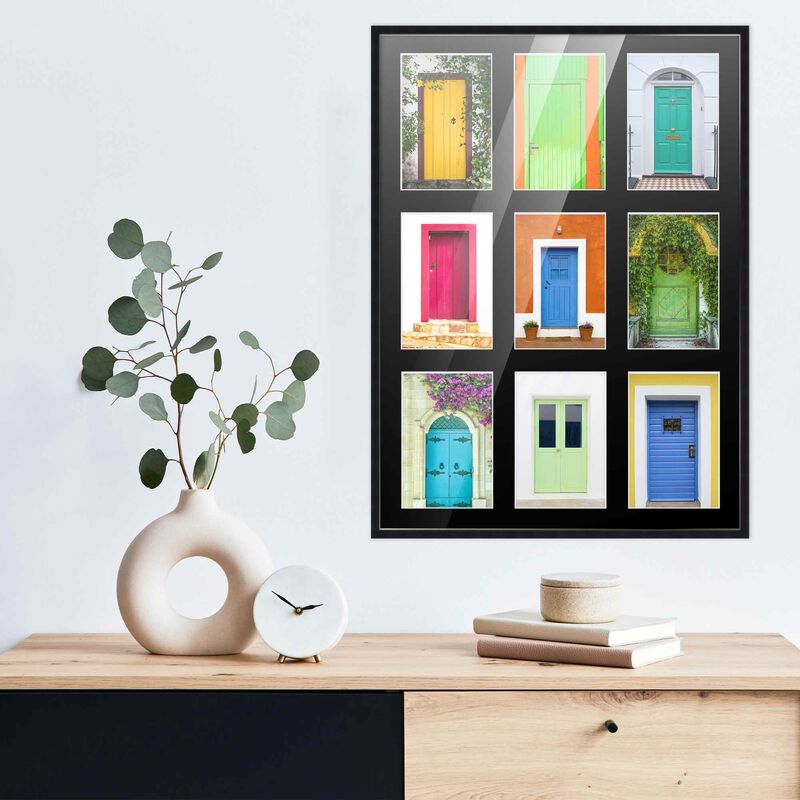 14.5x20.5 Wood Collage Frame with Black Mat For 9 4x6 Pictures