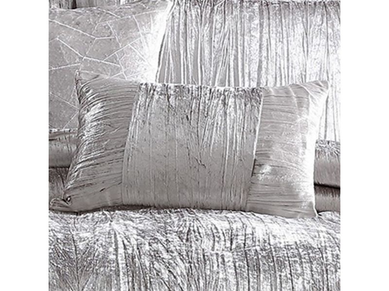 King Size 7 Piece Fabric Comforter Set with Crinkle Texture, Silver - Benzara