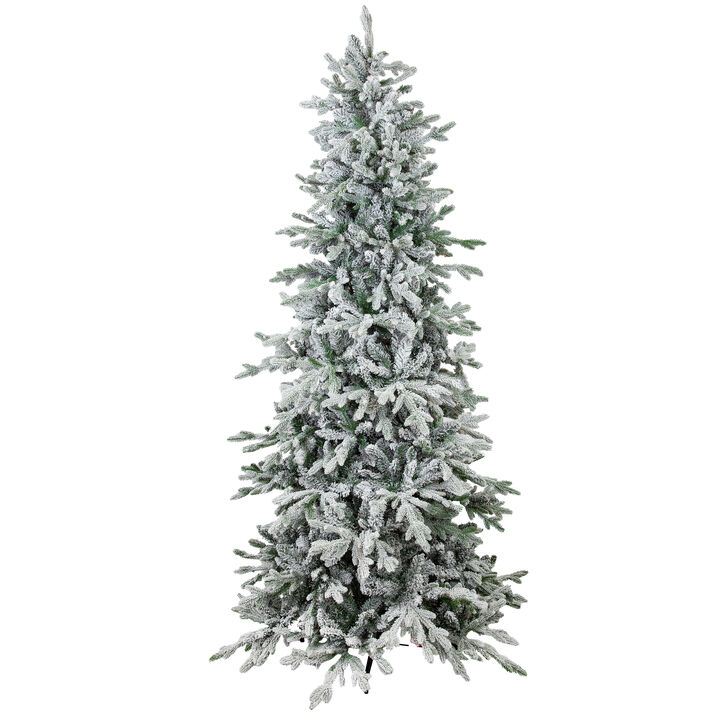 Sunnydaze Slim and Stately Artificial Christmas Tree - 7 ft - Flocked