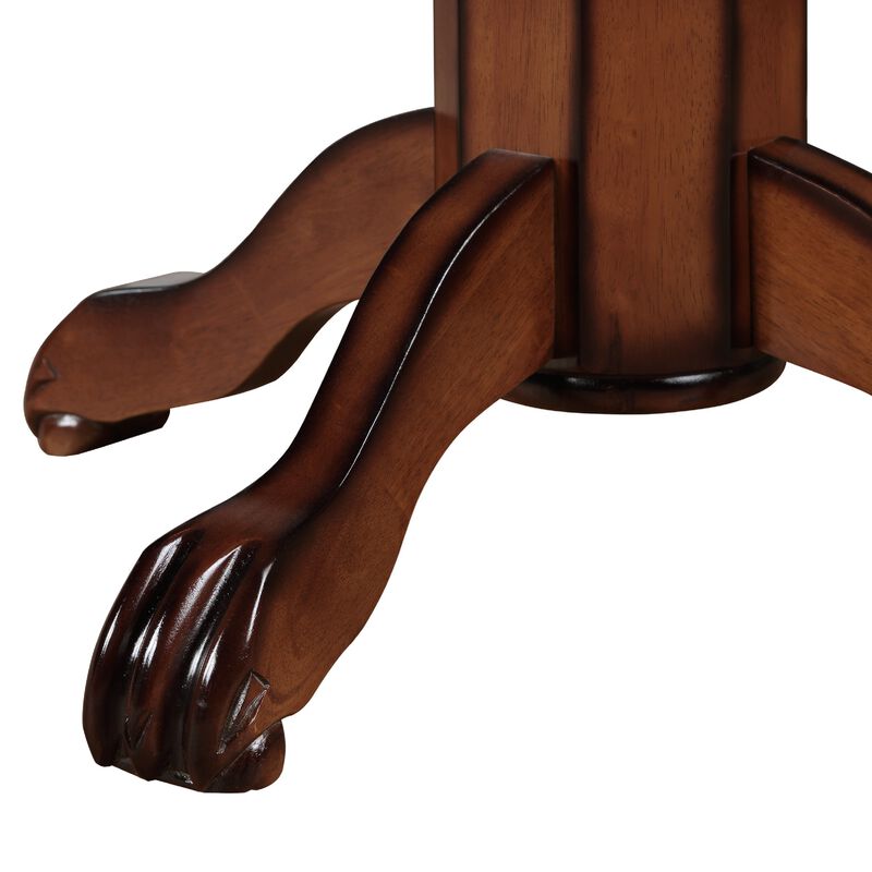 Ava 42 Inch Wood Pub Bar Table, Sunburst Design, Carved Pedestal, Brown-Benzara