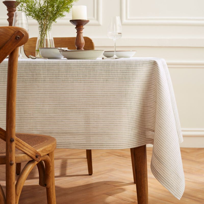 Solino Home 100% Pure Linen Tablecloth | Narrow Stripe