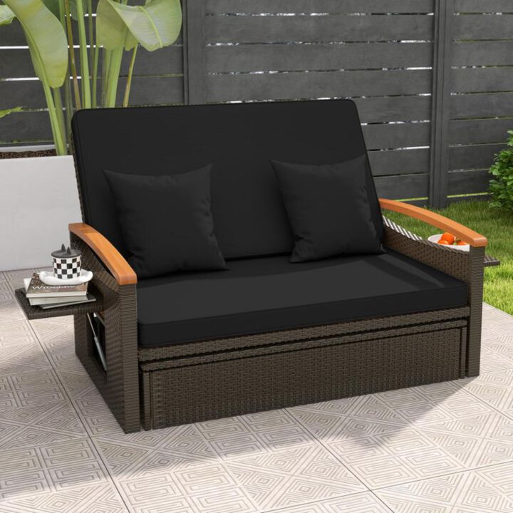 Hivvago Outdoor Wicker Daybed with Folding Panels and Storage Ottoman