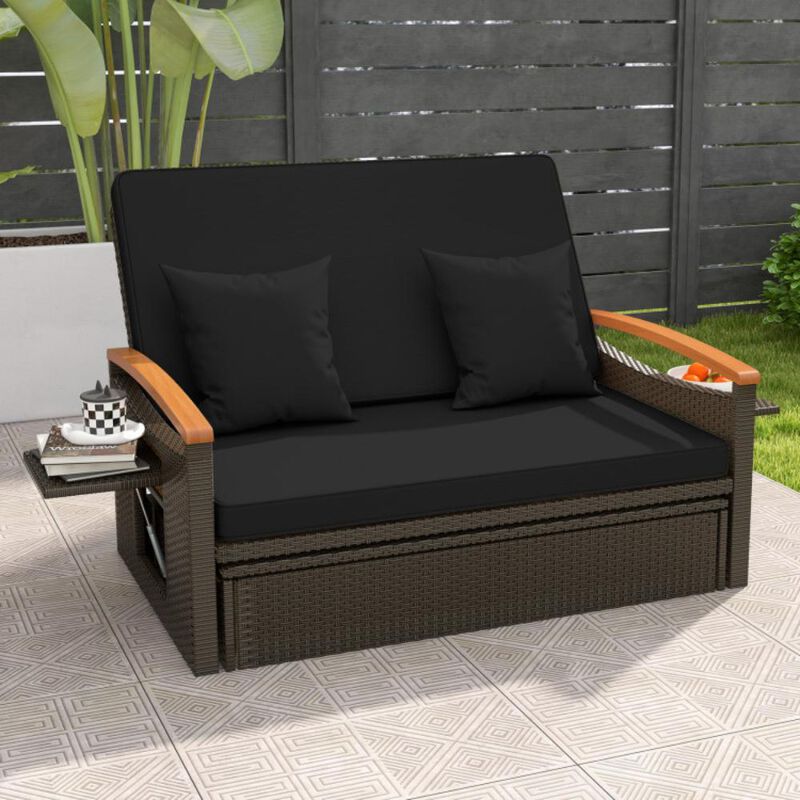 Hivvago Outdoor Wicker Daybed with Folding Panels and Storage Ottoman