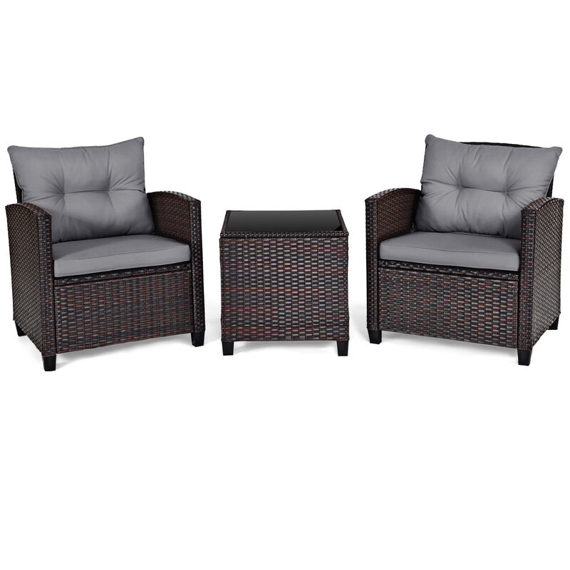 3 Pcs Patio Rattan Furniture Set Cushioned Conversation Set Coffee Table